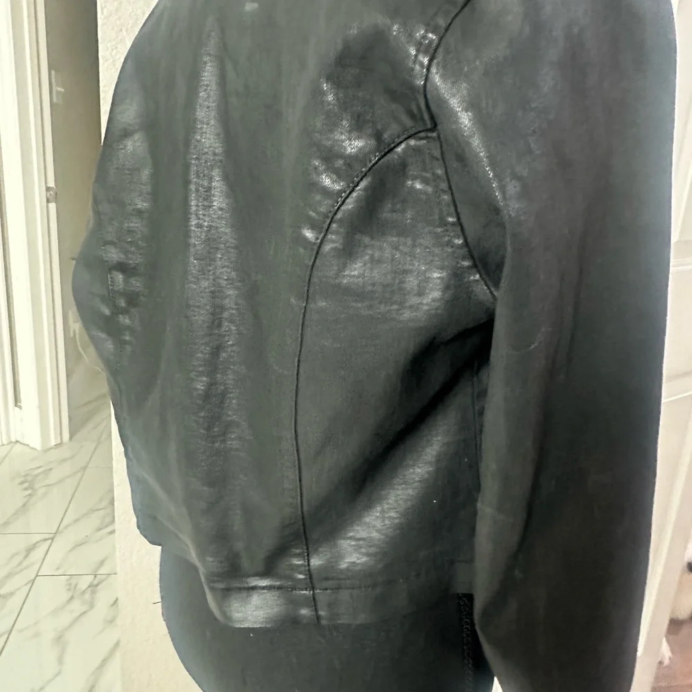 Black Moto Jacket with Asymmetrical Zipper - Picture 3 of 5